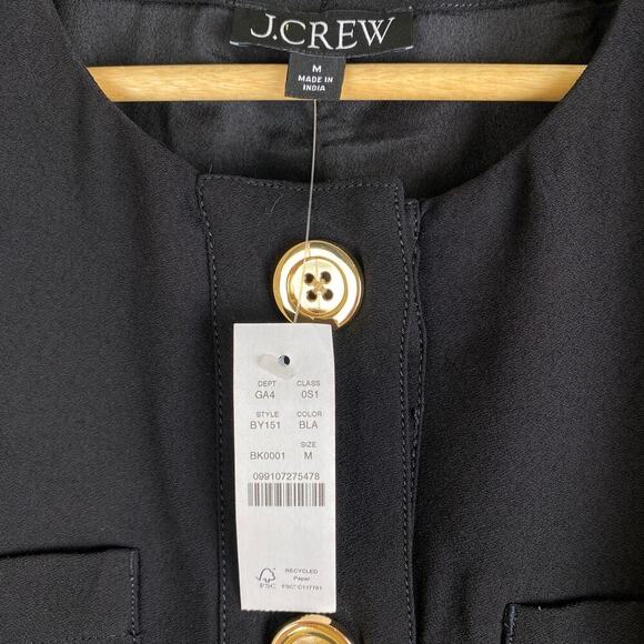 NWT J. Crew Button Front Shift Dress Size M Black Drapey Crepe - Picture 10 of 13